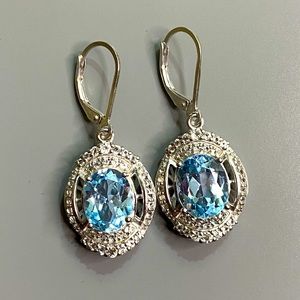 JTV blue Topaz and CZ lever back earrings
